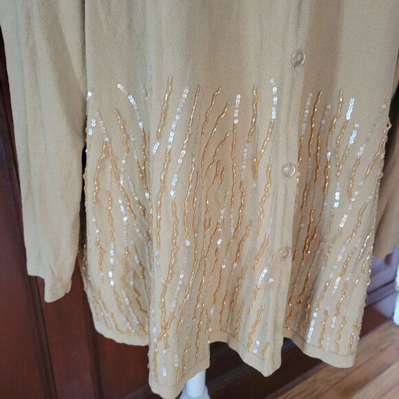 Bob Mackie Studio Beige Sequin Embellished Cardigan Sweater 1X Rayon/Nylon - Picture 5 of 6